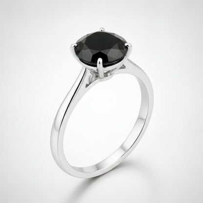 8 Carat Round Black Diamond Solitaire Ring Natural 14K White Gold