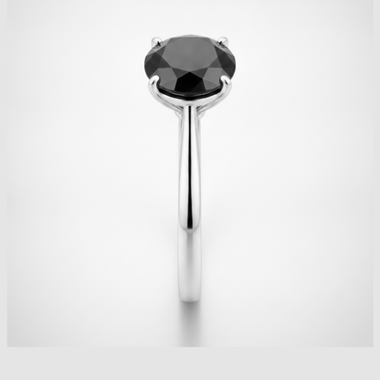 8 Carat Round Black Diamond Solitaire Ring Natural 14K White Gold