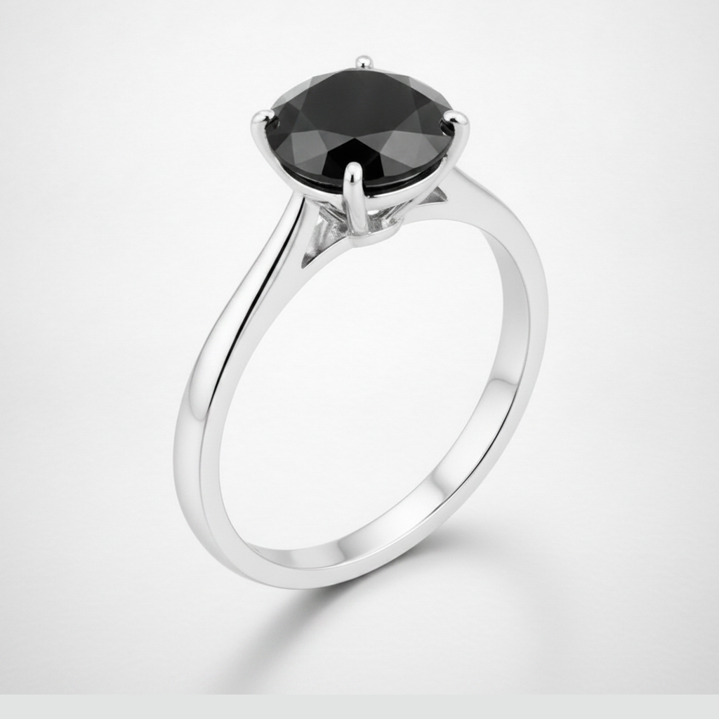 8 Carat Round Black Diamond Solitaire Ring Natural 14K White Gold