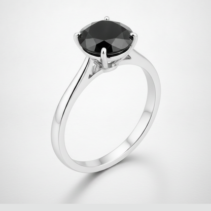 8 Carat Round Black Diamond Solitaire Ring Natural 14K White Gold