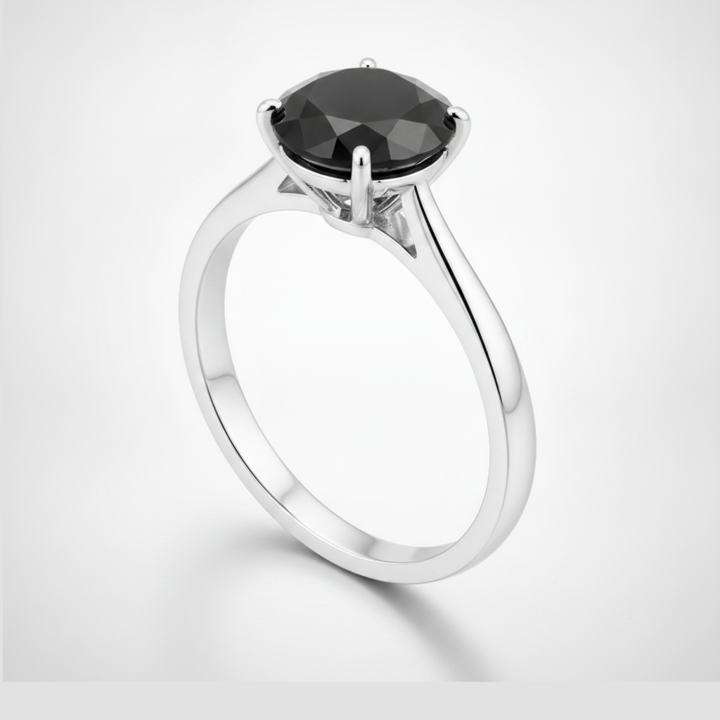 8 Carat Round Black Diamond Solitaire Ring Natural 14K White Gold