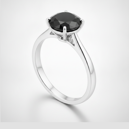 8 Carat Round Black Diamond Solitaire Ring Natural 14K White Gold