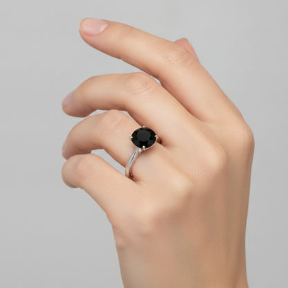8 Carat Round Black Diamond Solitaire Ring Natural 14K White Gold