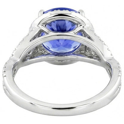 8.01 Cts. Round Ceylon Sapphire And Natural Earth Mined Diamonds Ring White Gold 14K