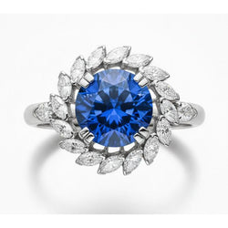 8.25 Ct. Big Sri Lanka Sapphire And Marquise Natural Earth Mined Diamonds Ring