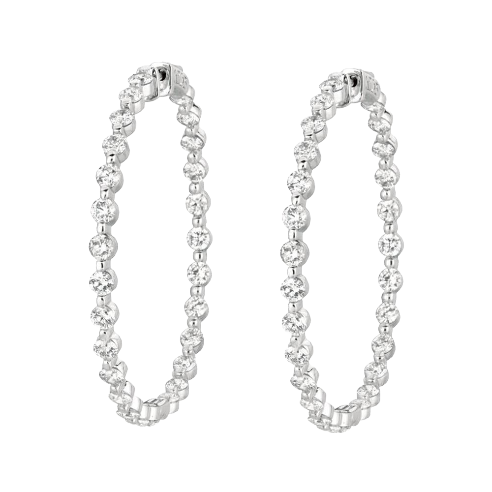 8.32 Carat Prong Setting 15 Pointer Real Natural Earth Mined Diamond Hoop Gold Earring