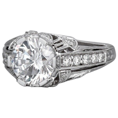 8.3 Carats Lab Grown Diamond Antique Style Anniversary Ring 14K White Gold