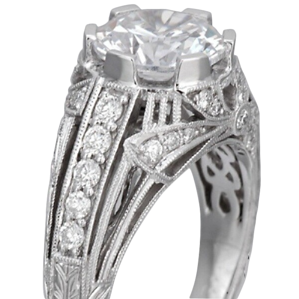 8.3 Carats Lab Grown Diamond Antique Style Anniversary Ring 14K White Gold