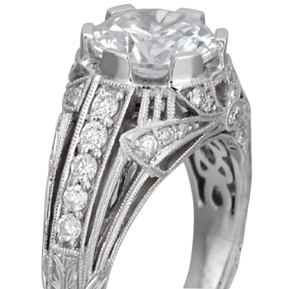 8.3 Carats Lab Grown Diamond Antique Style Anniversary Ring 14K White Gold