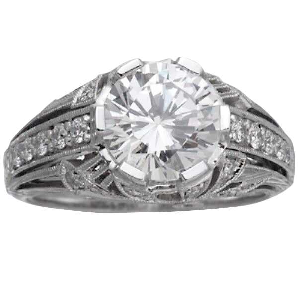 8.3 Carats Lab Grown Diamond Antique Style Anniversary Ring 14K White Gold