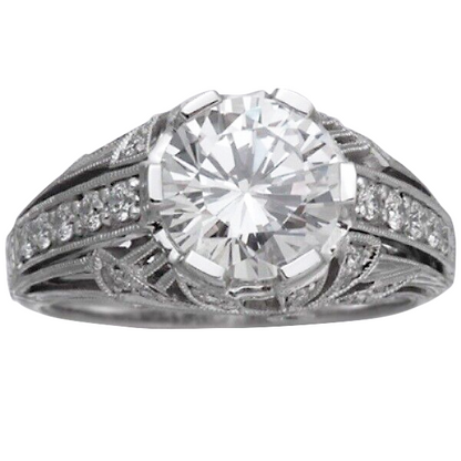 8.3 Carats Lab Grown Diamond Antique Style Anniversary Ring 14K White Gold