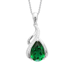 8.40 Carats Green Emerald And Diamond Pendant Necklace White Gold 14K