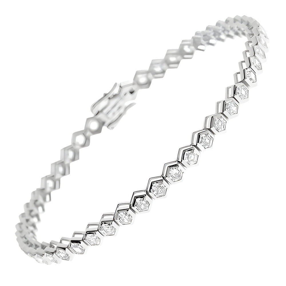 8.40 Ct Half Bezel Set Round Lab Grown Diamond Tennis Bracelet White Gold