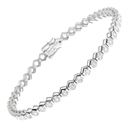 8.40 Ct Half Bezel Set Round Lab Grown Diamond Tennis Bracelet White Gold
