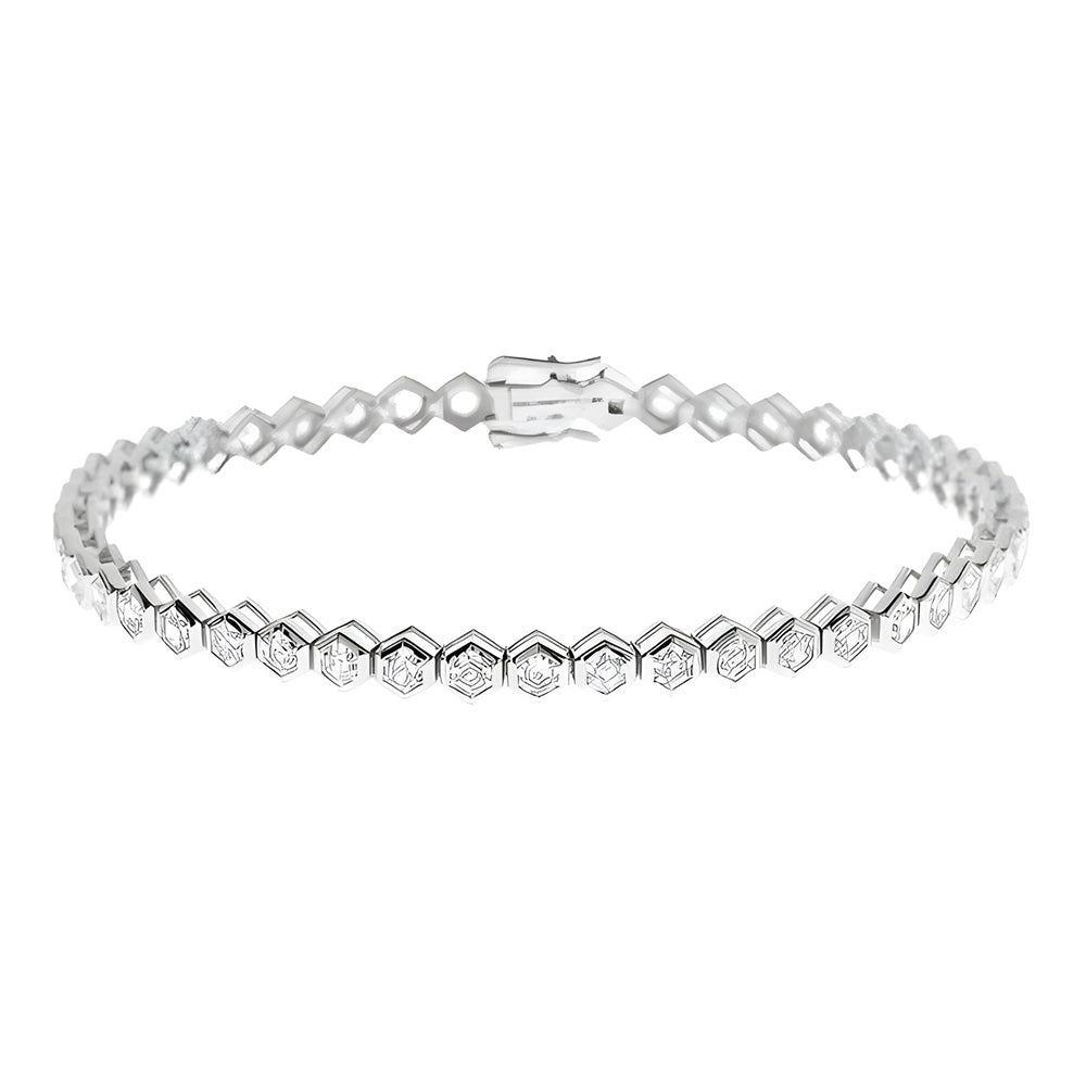 8.40 Ct Half Bezel Set Round Lab Grown Diamond Tennis Bracelet White Gold