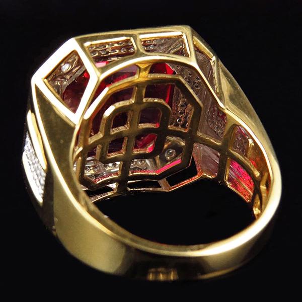 8.75 Ct Red Asscher Cut Men's Ruby Ring With Diamonds Gold Jewelry