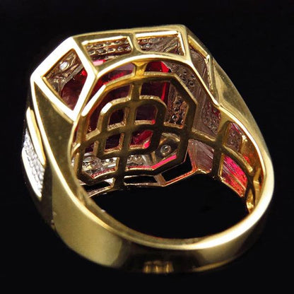 8.75 Ct Red Asscher Cut Men's Ruby Ring With Diamonds Gold Jewelry