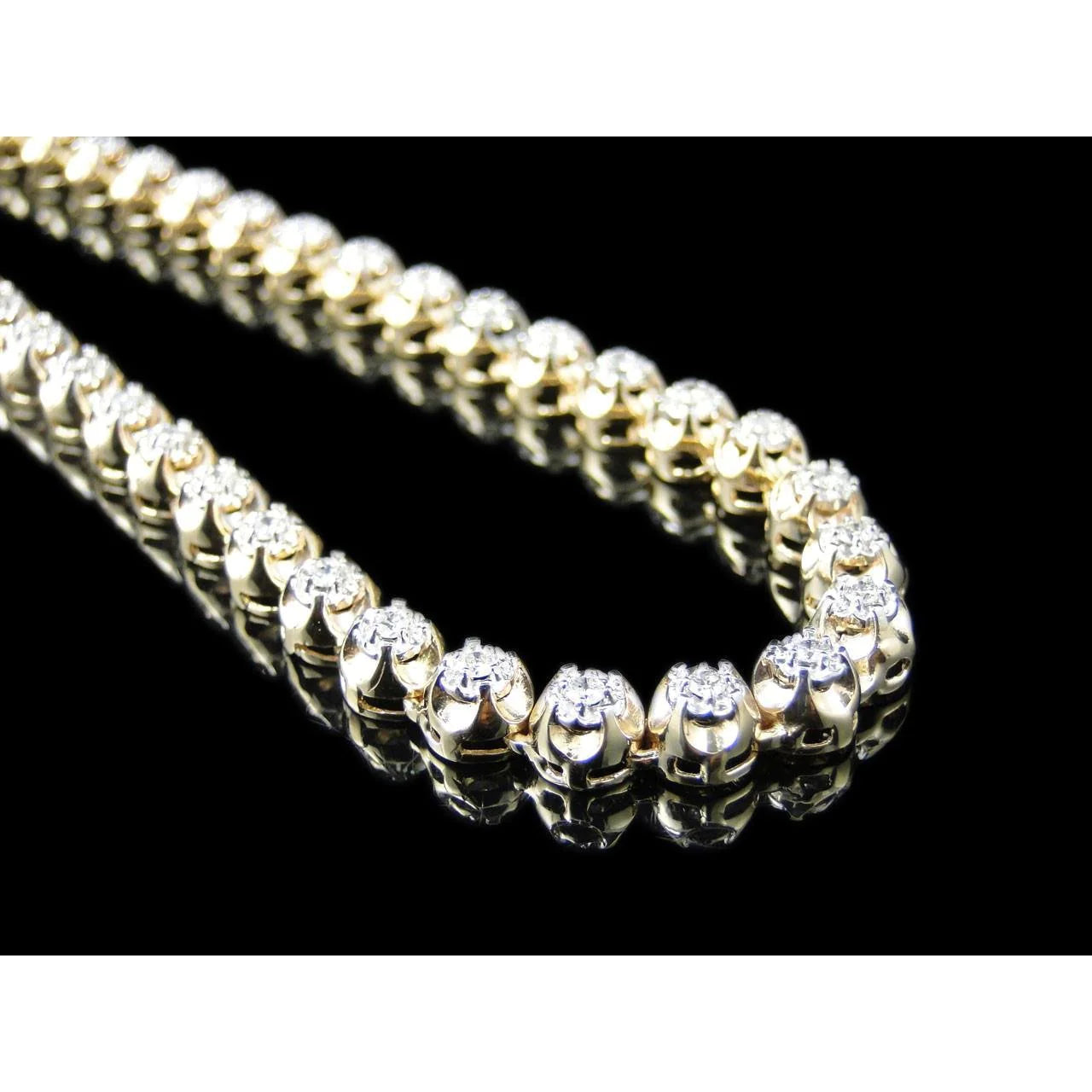 8.8 Ct Natural Diamond Mens Tennis Necklace 22 Inches Strand Yellow Gold 4.5 mm Wide