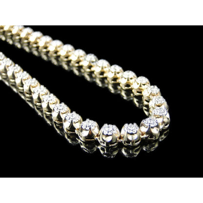 8.8 Ct Natural Diamond Mens Tennis Necklace 22 Inches Strand Yellow Gold 4.5 mm Wide