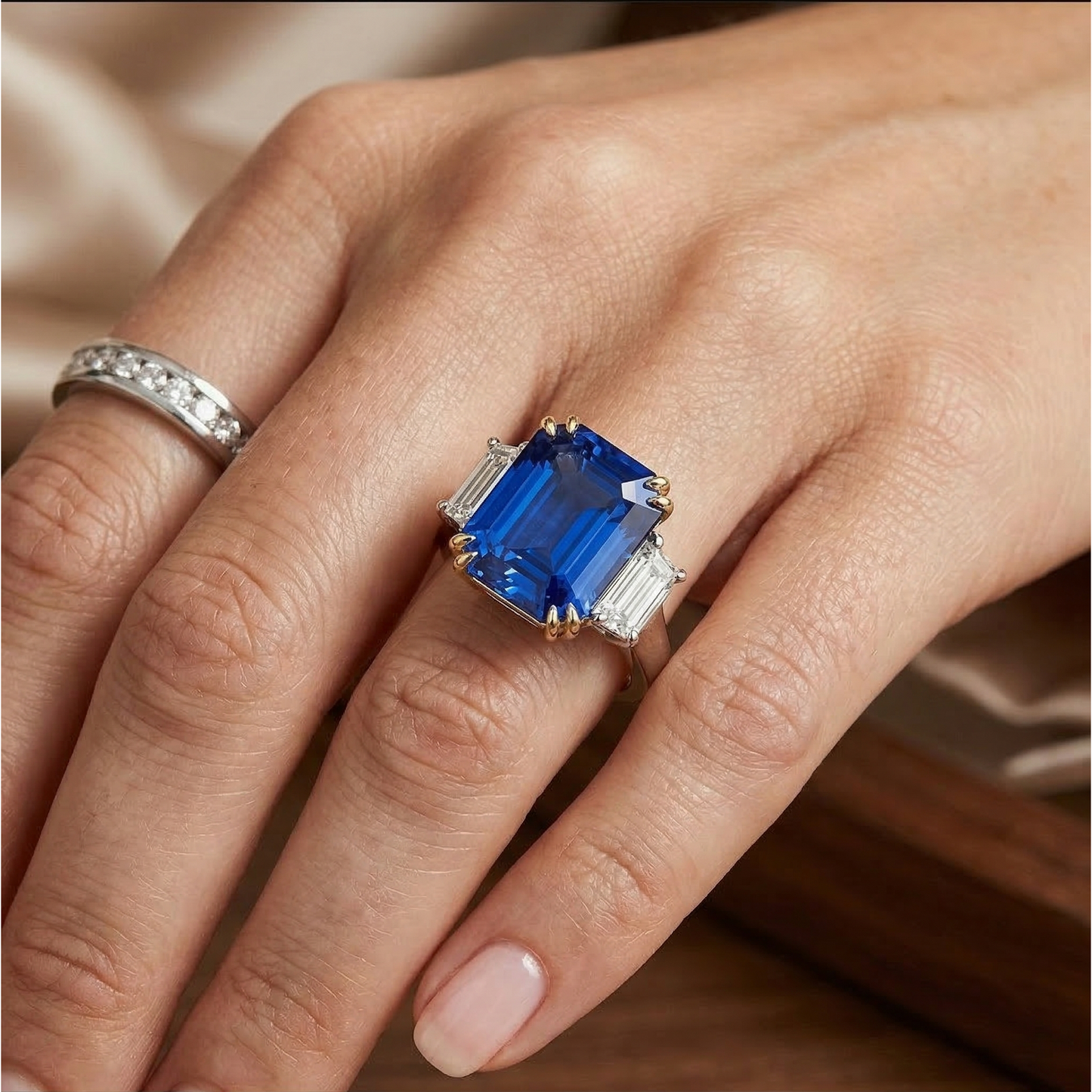 8 Carat Blue Sapphire And IGI CERTIFIED Diamond Ring
