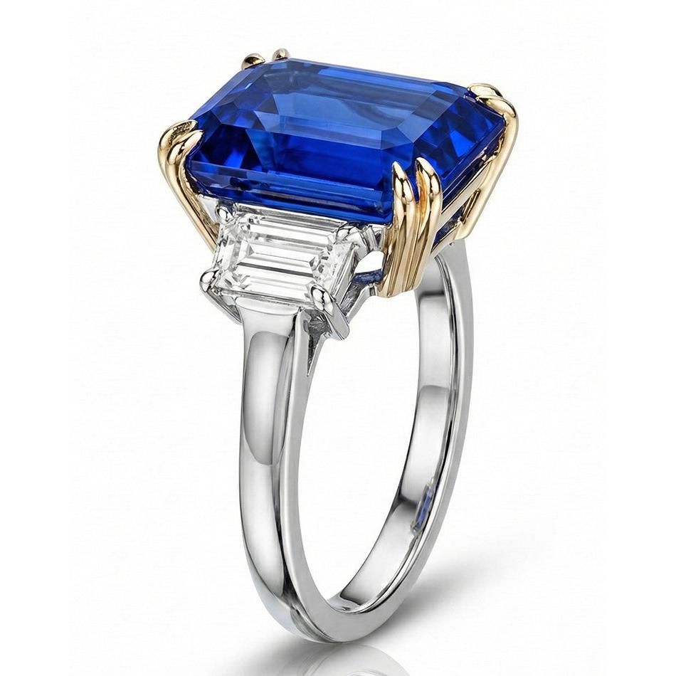 8 Carat Blue Sapphire And Natural Earth Mined Diamond Ring