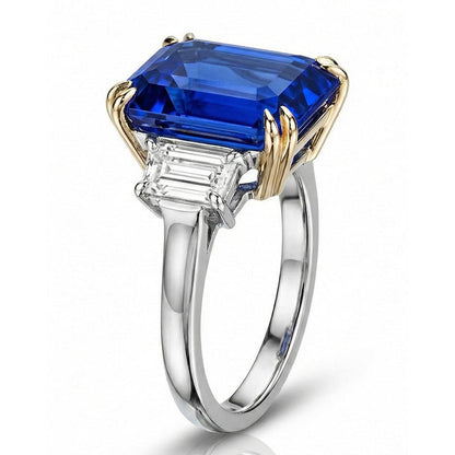 8 Carat Blue Sapphire And Natural Earth Mined Diamond Ring