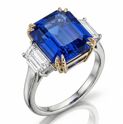 8 Carat Blue Sapphire And Natural Earth Mined Diamond Ring