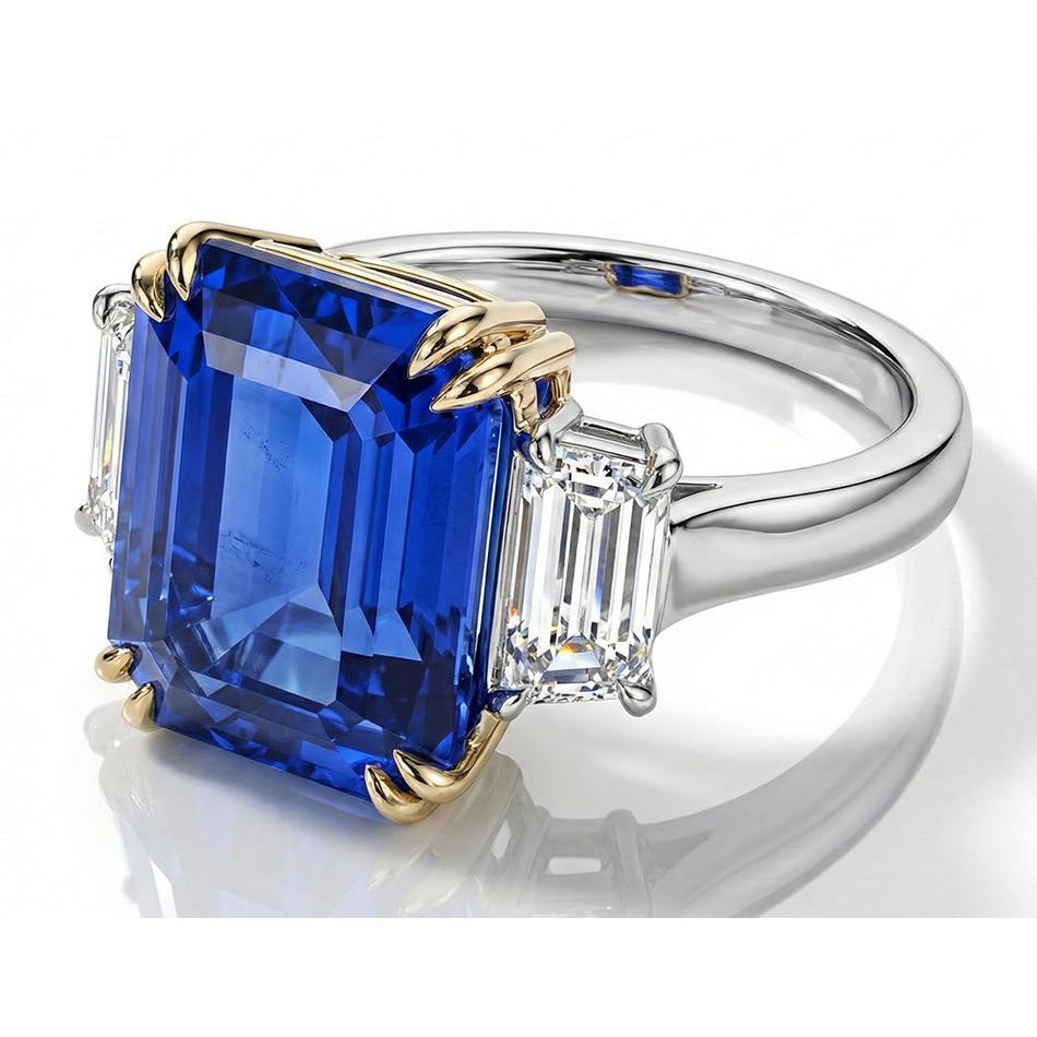8 Carat Blue Sapphire And Natural Earth Mined Diamond Ring