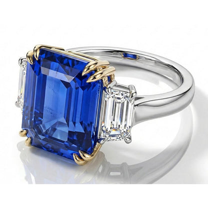 8 Carat Blue Sapphire And Natural Earth Mined Diamond Ring