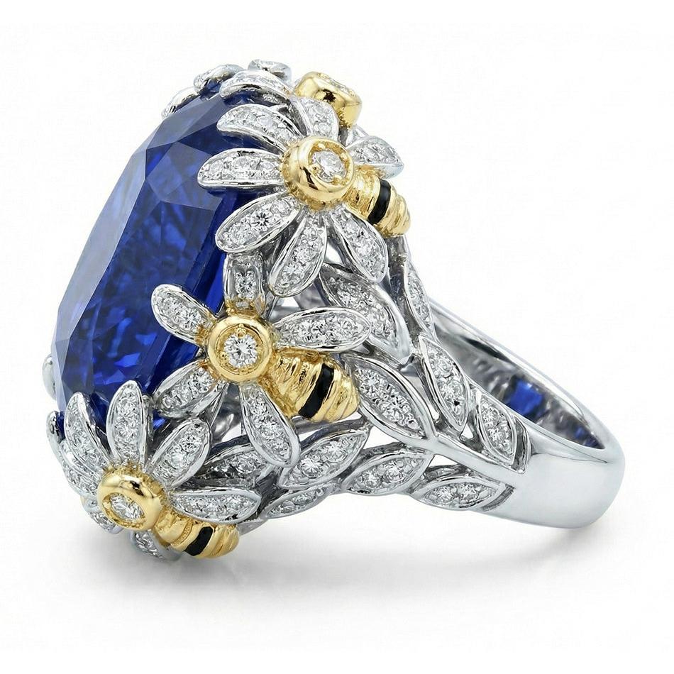 IGI CERTIFIED 8 Carat Two Tone Sapphire Engagement Ring
