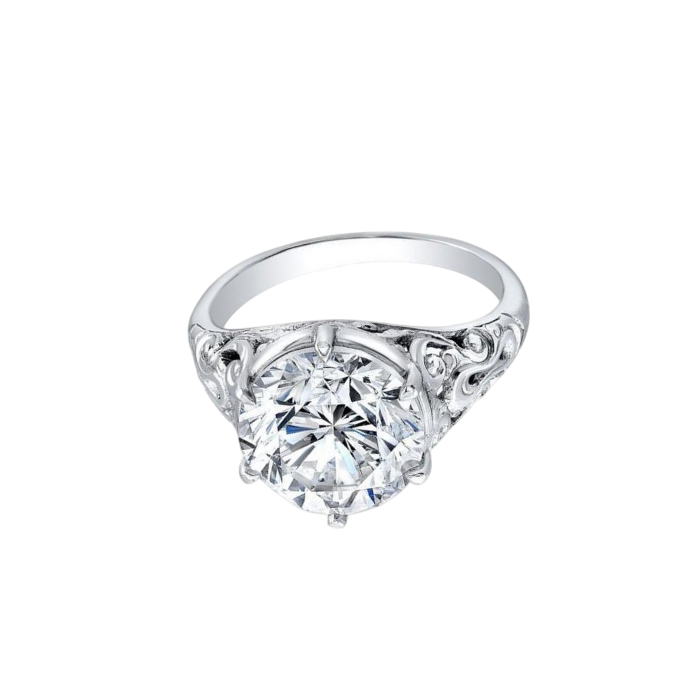 8 Carats Art Nouveau Jewelry New Big Round Solitaire Lab Grown Diamond Antique Style Ring