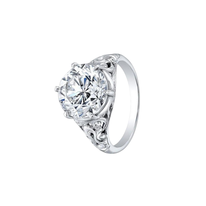 8 Carats Art Nouveau Jewelry New Big Round Solitaire Lab Grown Diamond Antique Style Ring