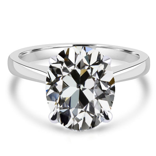 8 Carats Oval Lab Grown Old Cut Big Solitaire Engagement Ring White Gold 14K