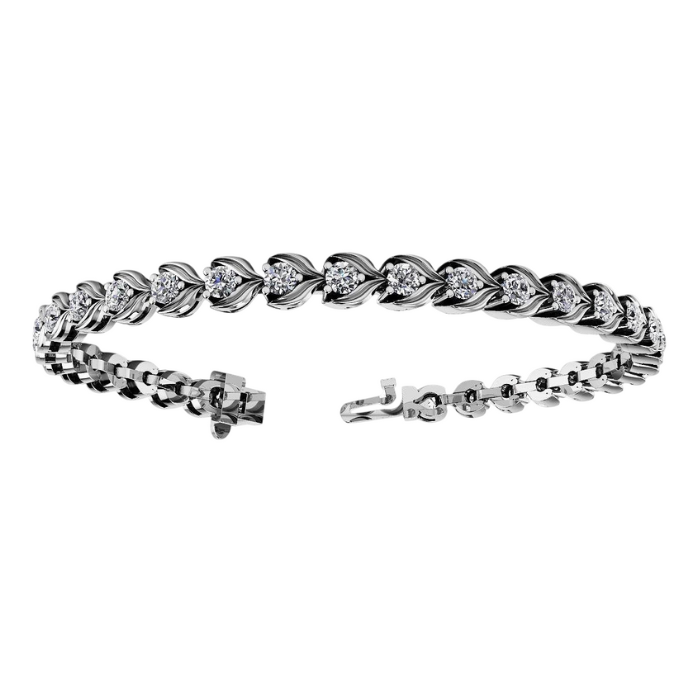 8 Ct Prong Set Round Lab Grown Diamond Flower Link Tennis Bracelet Gold White