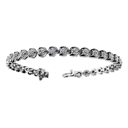 8 Ct Prong Set Round Lab Grown Diamond Flower Link Tennis Bracelet Gold White