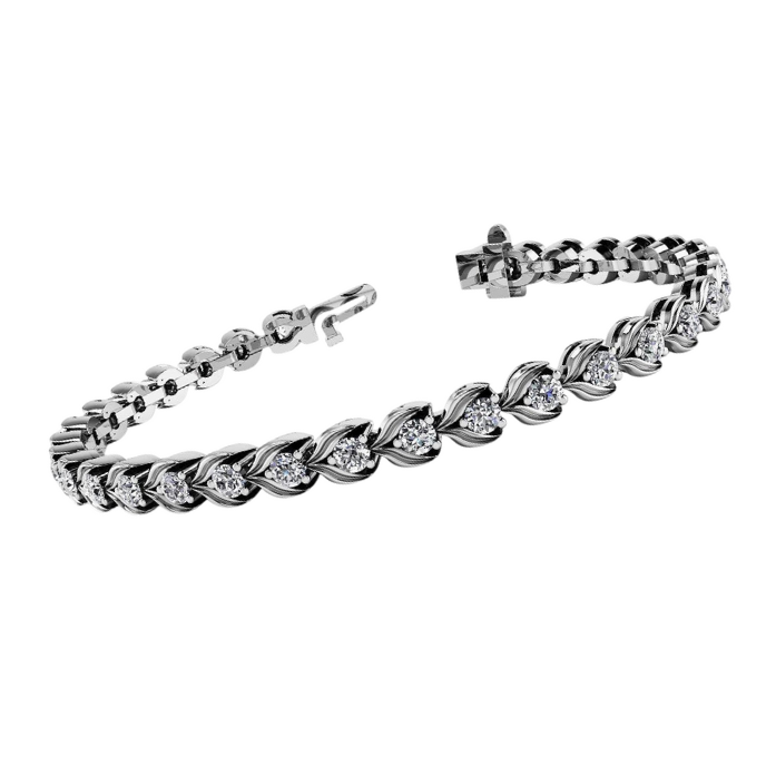 8 Ct Prong Set Round Lab Grown Diamond Flower Link Tennis Bracelet Gold White