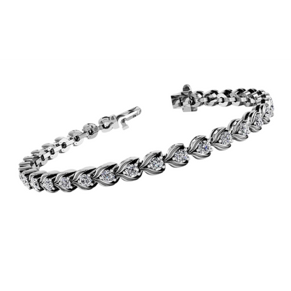 8 Ct Prong Set Round Lab Grown Diamond Flower Link Tennis Bracelet Gold White
