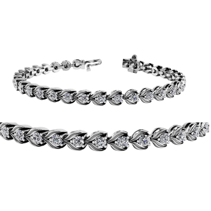 8 Ct Prong Set Round Lab Grown Diamond Flower Link Tennis Bracelet Gold White