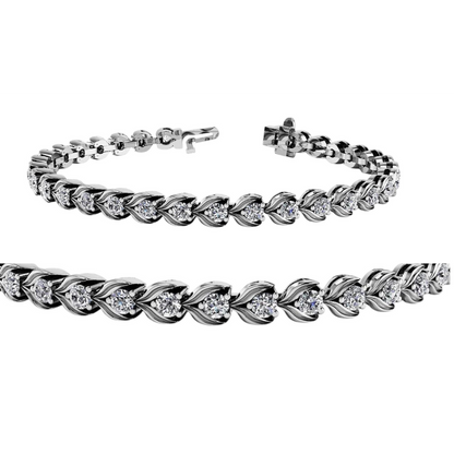 8 Ct Prong Set Round Lab Grown Diamond Flower Link Tennis Bracelet Gold White