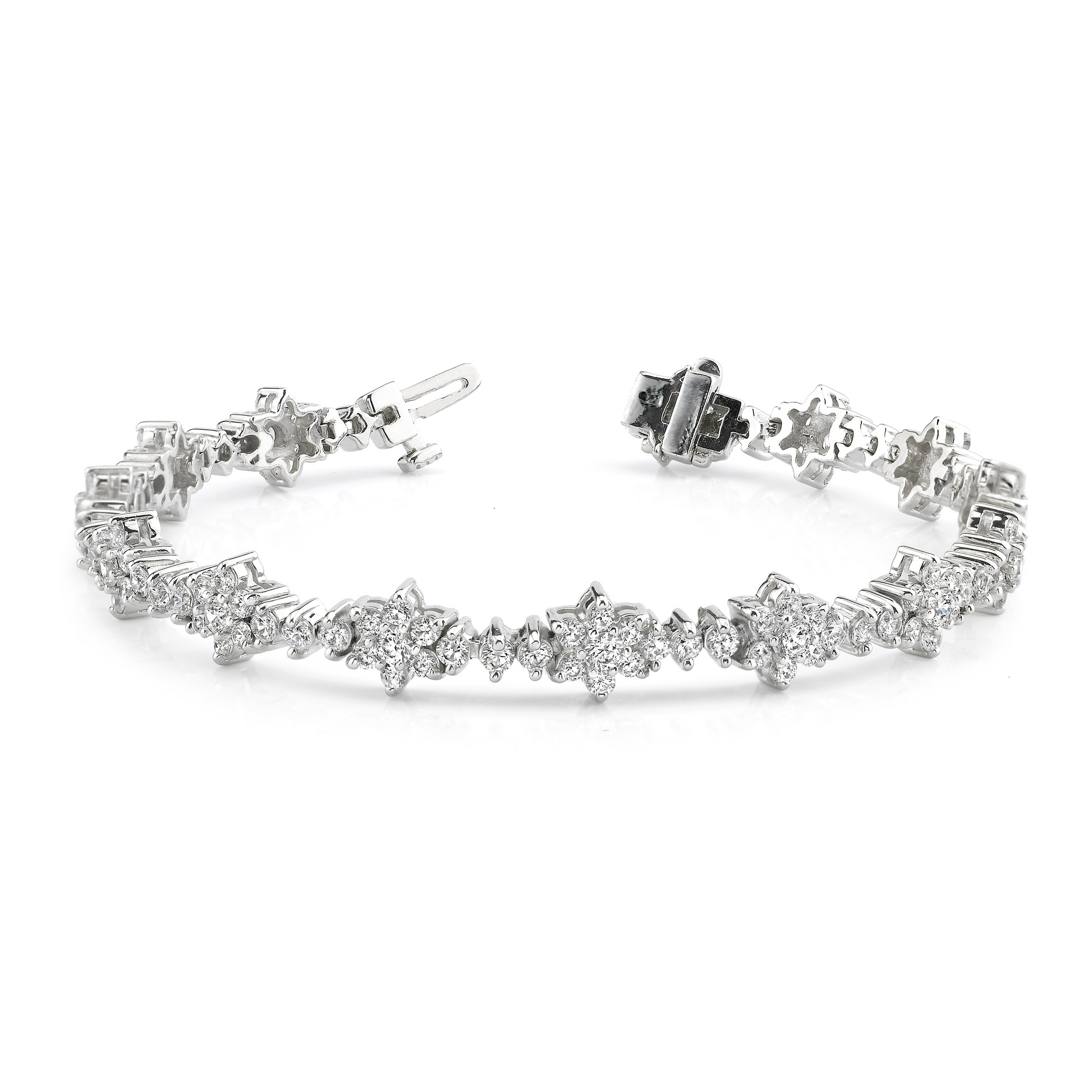 8 Ct Round Brilliant Cut Lab Grown Diamonds Cluster Bracelet White Gold 14K