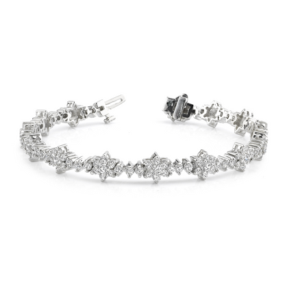 8 Ct Round Brilliant Cut Lab Grown Diamonds Cluster Bracelet White Gold 14K