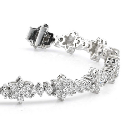 8 Ct Round Brilliant Cut Lab Grown Diamonds Cluster Bracelet White Gold 14K