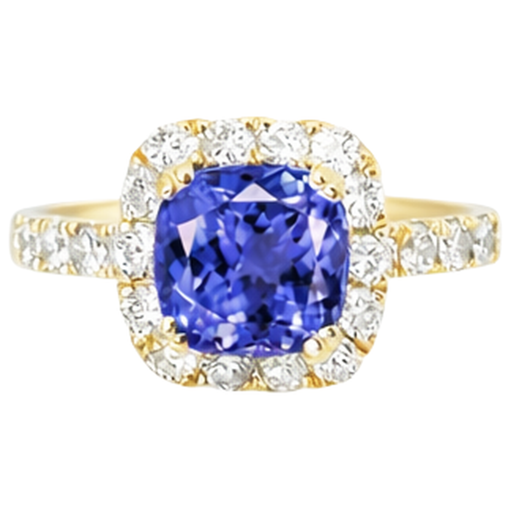 9.00 Ct Tanzanite And Natural Earth Mined Diamonds Ring Gold Yellow 14K