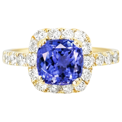 9.00 Ct Tanzanite And Natural Earth Mined Diamonds Ring Gold Yellow 14K