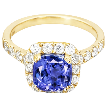 9.00 Ct Tanzanite And Natural Earth Mined Diamonds Ring Gold Yellow 14K