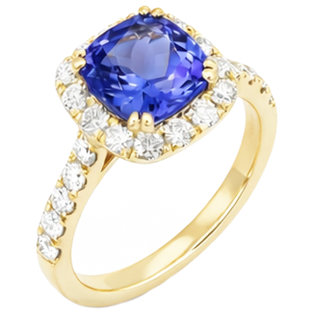 9.00 Ct Tanzanite And Natural Earth Mined Diamonds Ring Gold Yellow 14K