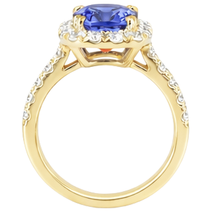 9.00 Ct Tanzanite And Natural Earth Mined Diamonds Ring Gold Yellow 14K
