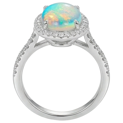9.40 Ct Big Opal And Natural Earth Mined Diamonds Anniversary Ring White Gold 14K