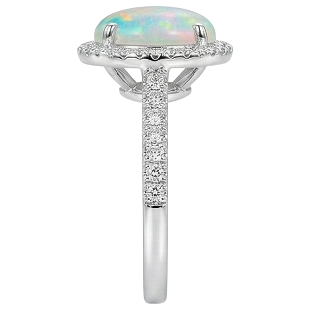 9.40 Ct Big Opal And Natural Earth Mined Diamonds Anniversary Ring White Gold 14K
