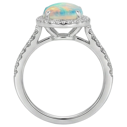 9.40 Ct Big Opal And Natural Earth Mined Diamonds Anniversary Ring White Gold 14K